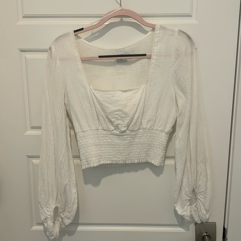 White top with cinched waist band